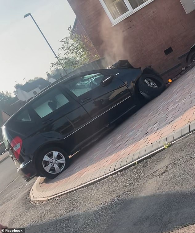 The car crashed into a house on Beckbury Road. An hour later police arrested a 33-year-old man who is currently in custody being quizzed by officers