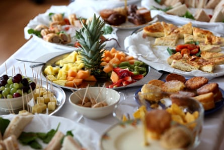 Retro party food on a table.