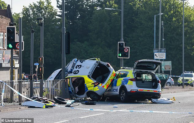 Dashcam footage taken from PC Carson's vehicle showed him smash into the side of the other car at high speed before both collided with the central reservation - with one ultimately coming to rest on top of the other, teetering almost on its side