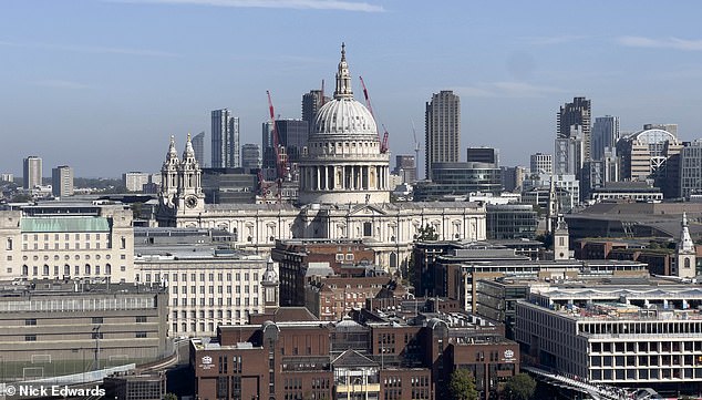 Another portion of the north facing view shows St Paul's Cathedral today