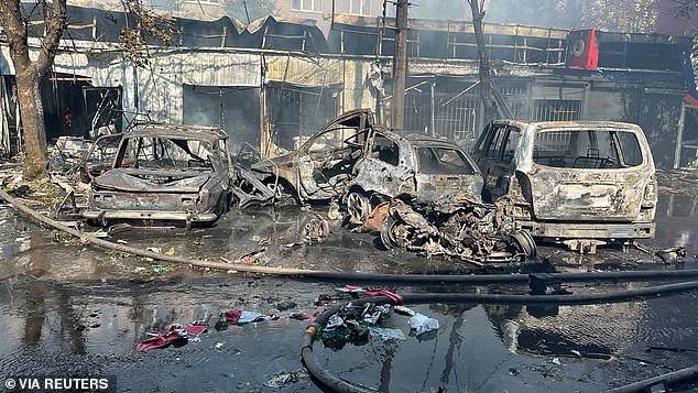 Burned cars are seen at the site of a Russian military strike, amid Russia's attack on Ukraine, in Kostiantynivka, Donetsk region, Ukraine September 6, 2023