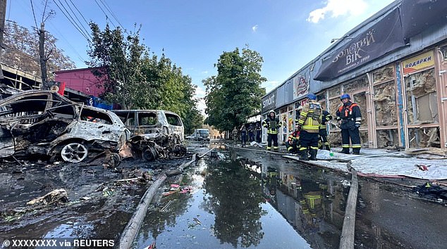 Emergency services work following an attack on the city of Kostiantynivka in eastern Ukraine, September 6, 2023