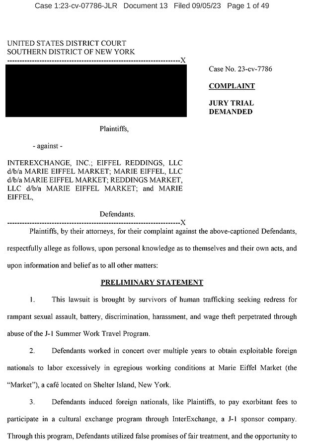 The lawsuit, filed in US District Court Friday, makes wild accusations against Eiffel, saying she groped female employees, choked workers and even spanked them with bunches of parsley