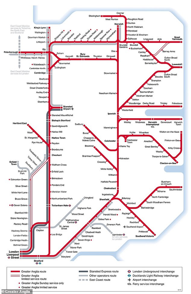 Great Anglia will see a reduced service on Friday that will run only between London Liverpool Street and each of Cambridge, Norwich, Southend and Stansted Airport. On Saturday, trains will run between 7am and 11pm. Some routes will have a reduced frequency, but most will have a normal or near normal service.