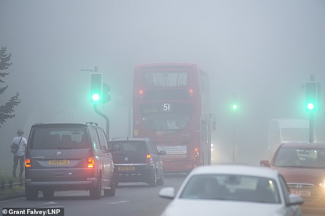 A foggy start to the day in Bromley, South East London,  before temperatures soar later today