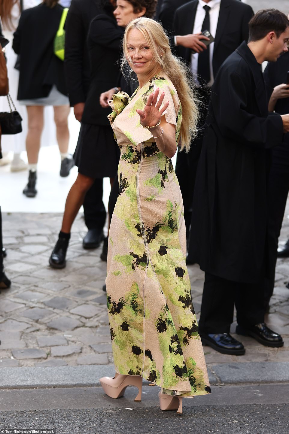 Wow! Leading the glamorous arrivals was Baywatch bombshell Pamela Anderson, 56, who opted for florals, stunning in a gown paired with towering platform heels