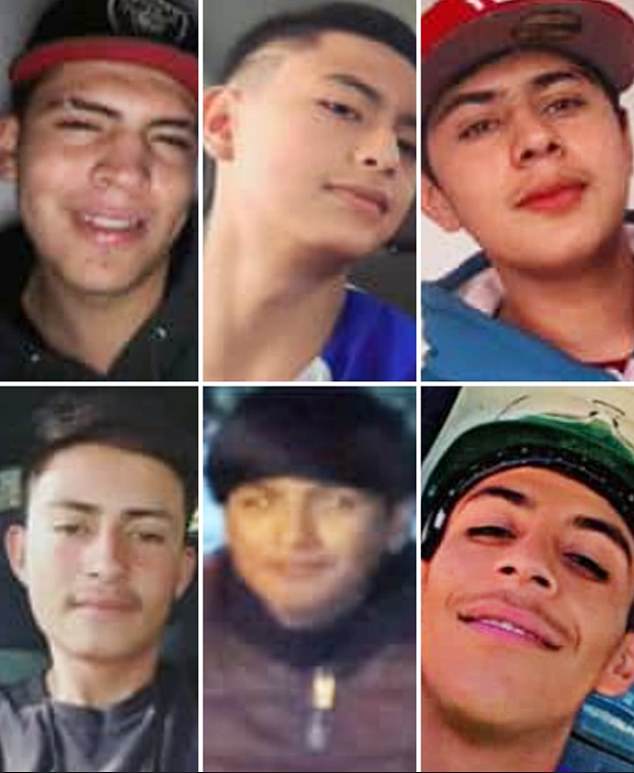 Six teens were found dead at a ranch in Zacatecas on Wednesday, just three days after they were kidnapped. Pictured top row from left to right: Diego Rodríguez, Jorge Ocon and Héctor Salcedo. Pictured bottom row from left to right: Gumaro Santacruz, Oscar Rojas and Jesús Rodríguez