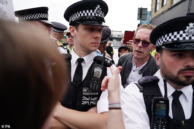 Police officers were in attendance at the pub to keep protesters and counter-protesters separated from one another