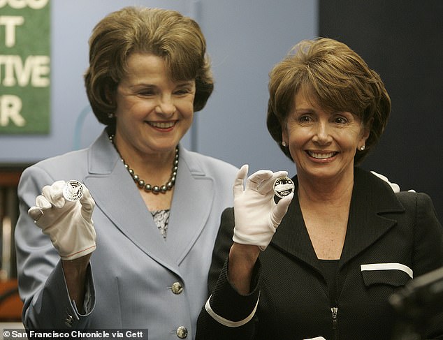 It was also said that the close relationship ‘raised uncomfortable questions about whether Nancy Pelosi’s political interests are in conflict with Feinstein’s personal interests’. It was claimed that Pelosi was dead set on keeping Feinstein in place – whatever the damage to her party (or, indeed, Feinstein’s wellbeing). (Pictured: Feinstein and Pelosi in 2006).