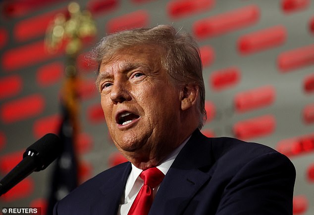 Former president Donald Trump speaks at the fall convention of the California Republican Party in Anaheim, California on Friday