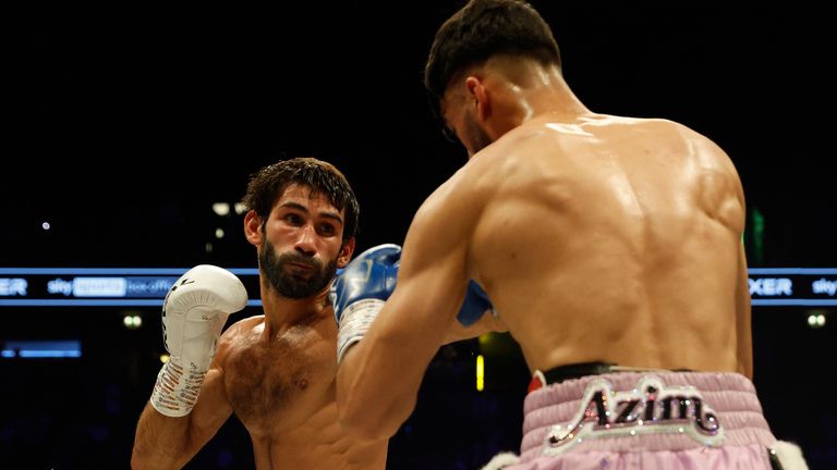 SMITH v EUBANK JR 2 BOXXER .02/09/2023 AO ARENA MANCHESTER.PIC LAWRENCE LUSTIG/BOXXER.(PICS FREE FOR EDITORIAL USE ONLY).WBA CONTINENTAL SUPER-LIGHTWEIGHT CHAMPIONSHIP.ADAM AZIM v ARAM FANYAN