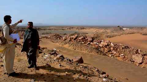 Local government officials visit the gold and copper mine site in the town of Reko Diq in Pakistan