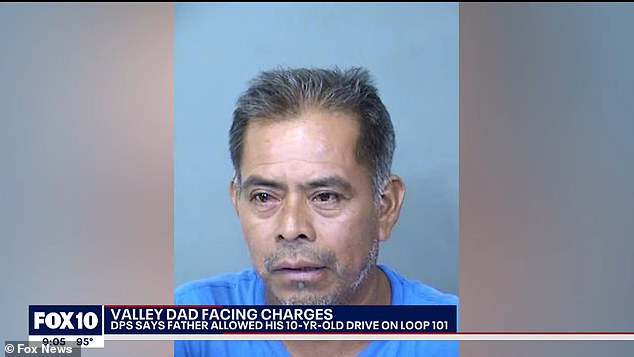 Alvaro Ovando Alvarez, 49, is arrested after police find his 10-year-old son driving pick-up truck down Arizona highway as his dad has a drink in the passenger seat