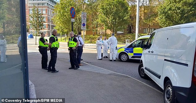 ‘Car rampage’ in Coventry kills two: Pedestrian and cyclist are dead after being hit ‘by the same car in separate incidents’ before driver ploughed into a house and was arrested by police hunting him with drones