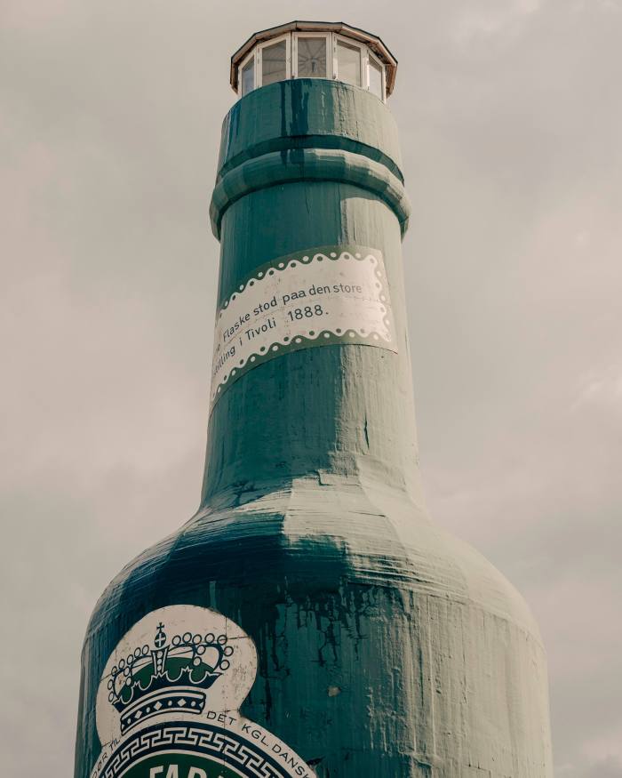 The top half of a giant green Tuborg beer bottle at Hellerup, Denmark