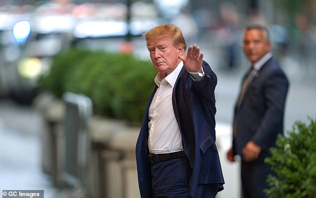 Donald Trump arrives at his New York City home showing off his slimmed down 215lb frame and strawberry locks after hosting Bikers For Trump at Bedminster