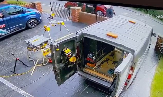 Dramatic moment carpenter sends terrified tool thieves fleeing when he catches them in the act of stealing his tools – as they spitefully ram into his car before beating a hasty retreat