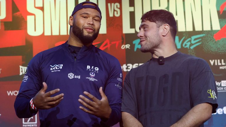 SMITH v EUBANK JR 2 BOXXER .31/08/2023 NEW CENTURY MANCHESTER.PRESS CONFERENCE.PIC LAWRENCE LUSTIG/BOXXER.(PICS FREE FOR EDITORIAL USE ONLY).HEAVYWEIGHT CONTEST.FRAZER CLARK v DAVID ALLEN