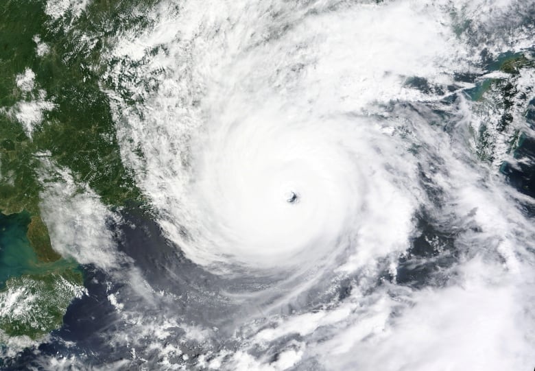 A satellite image shows a typhoon.