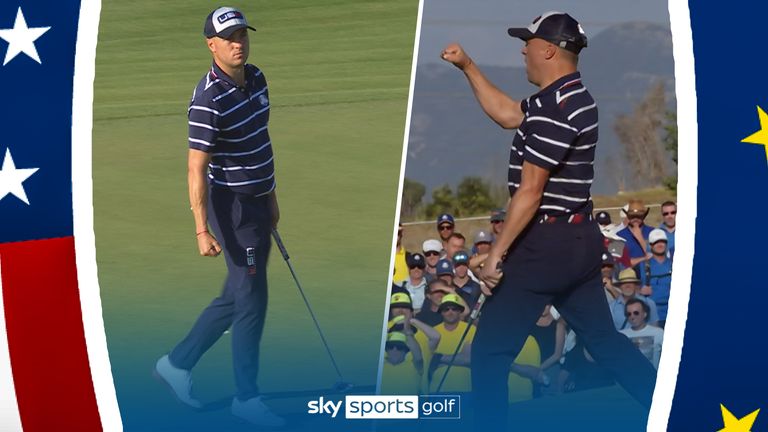 Justin Thomas stares down European crowd after pressure putt | Video | Watch TV Show