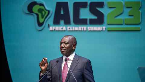 Kenyan president William Ruto speaks at the first Africa Climate Summit in Nairobi on Monday