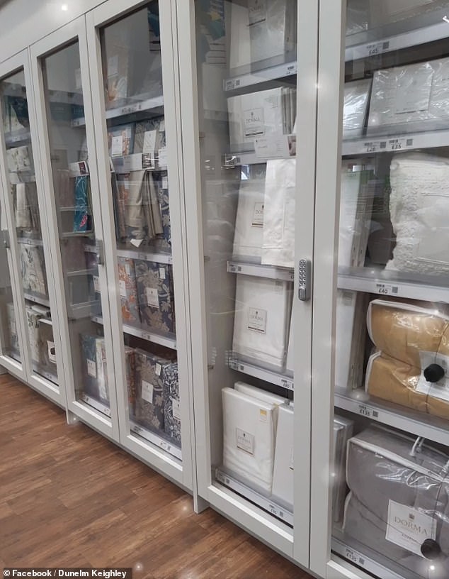 Now shops have to lock up pillowcases: Home furnishing giant Dunelm hides bedclothes in pin-protected cabinets as England suffers rise in shoplifting – after butter, baby formula and meat were locked away elsewhere