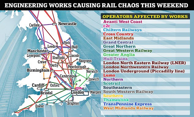 Rail chaos will cripple the UK’s network for THIRD weekend in a row… and train strikes aren’t to blame this time