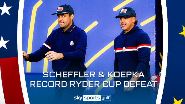 Scottie Scheffler and Brooks Koepka were beaten 9&7 by Viktor Hovland and Ludvig Åberg in the Saturday foursomes at the Ryder Cup in Rome, a record defeat in the competition