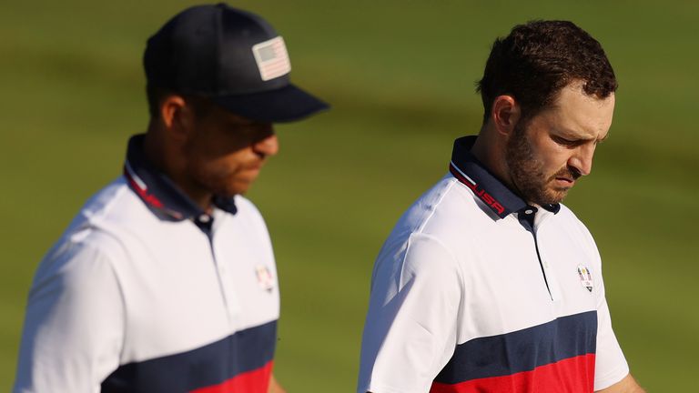 Patrick Cantlay (right) played alongside Xander Schauffele on Saturday morning in Rome