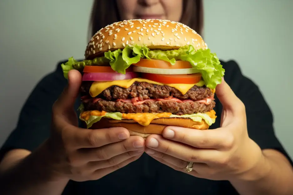 Holding Giant Hamburger Art Concept