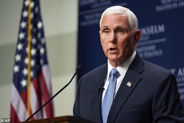 ‘The Republican Party did not begin on a golden escalator in 2015’: Mike Pence launches direct attacks at Trump, Vivek AND DeSantis in speech telling Republicans it’s time to choose between them and ‘conservatism’