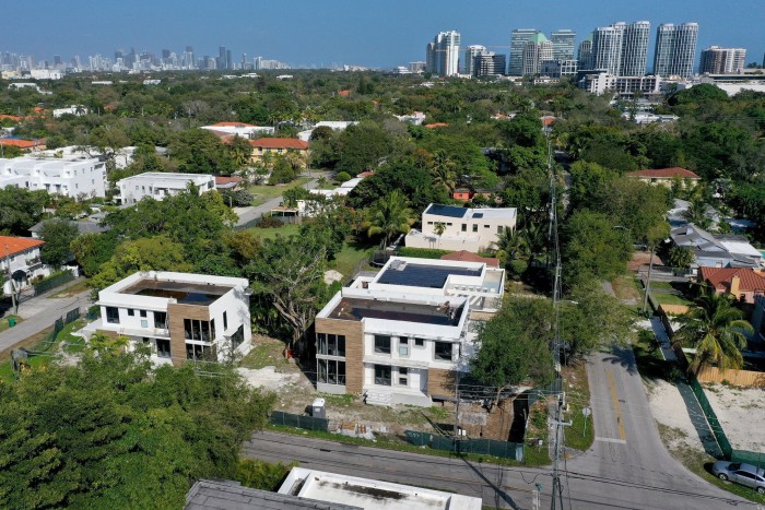 An aerial view of homes under construction in Coconut Grove