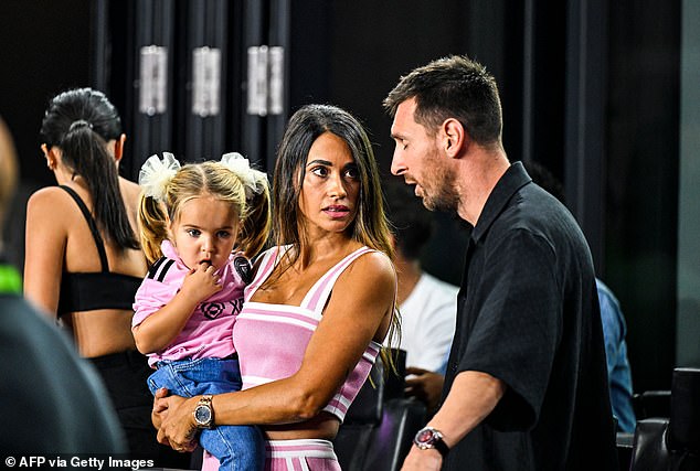 Messi took a seat next to his wife, Antonela Roccuzzo, to watch Miami play in the final