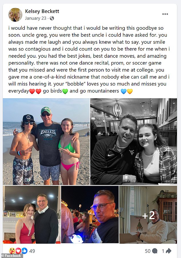 Greg's niece wrote a touching tribute to her uncle on Facebook soon after his death