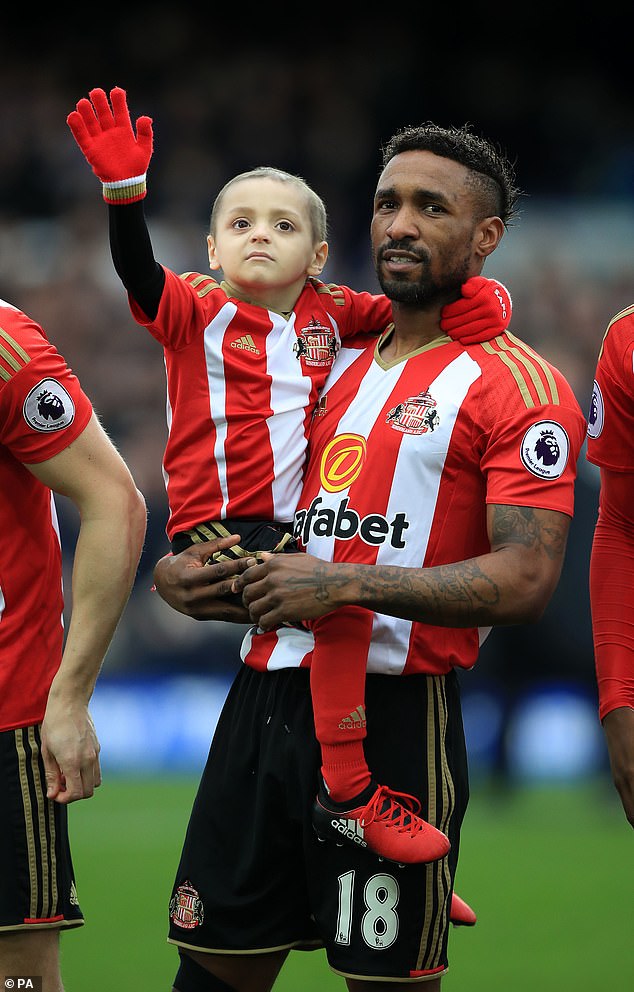 Cancer victim Bradley Lowery and Jermain Defoe pictured on February 25, 2017