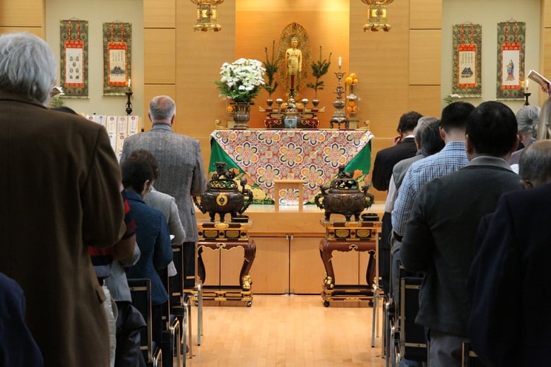 An interior shot of the Toronto Buddhist Church. 