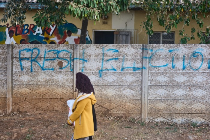 A ‘Fresh Elections’ message daubed on a wall in Chitungwiza, Zimbabwe