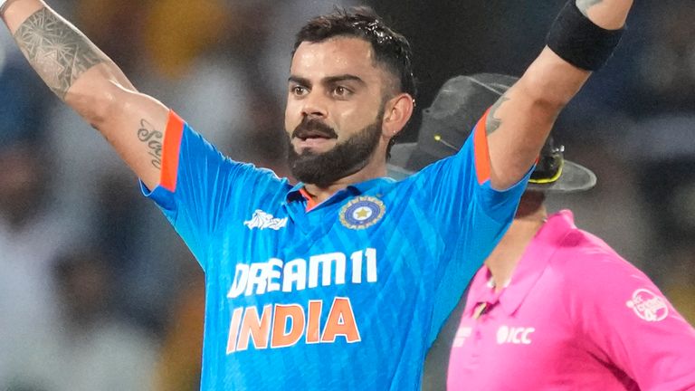 India&#39;s Virat Kohli celebrates his century during the Asia Cup game against Pakistan (Associated Press)