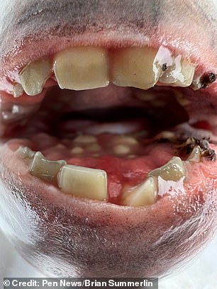 A close-up of the fish's gnarled teeth