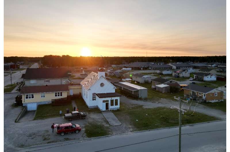 This aerial photo shows shows the church at the heart of the Lac-Simon community, in western Quebec, on September 20, 2023