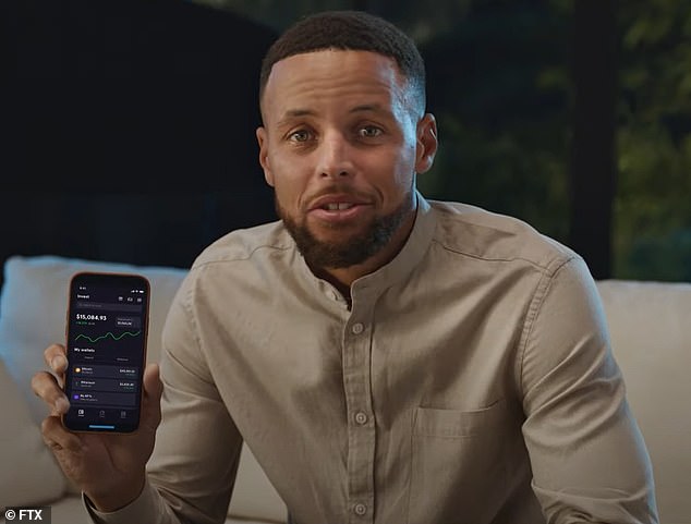 Steph Curry also promoted FTX and appeared in an advert telling viewers: 'I'm not an expert and I don't need to be, with FTX I have everything I need to buy, sell, and trade crypto safely'