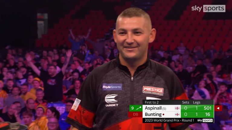 Nathan Aspinall had a horror start to the third leg in the first set, needing 12 darts before hitting a double to get off the mark!