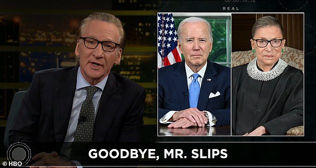 On Friday's episode of Real Time with Bill Maher, Maher addressed President Biden's age and compared him to the late Supreme Court Justice Ruth Bader Ginsberg that 'doesn't know when to quit and so does great damage to their party and their country'