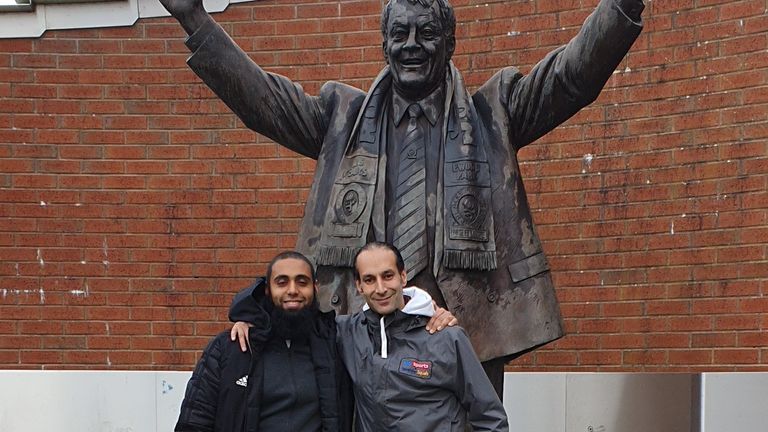 Pakistan U19 head coach Shadab Iftikhar and Sky Sports News&#39; Dev Trehan at Ewood Park