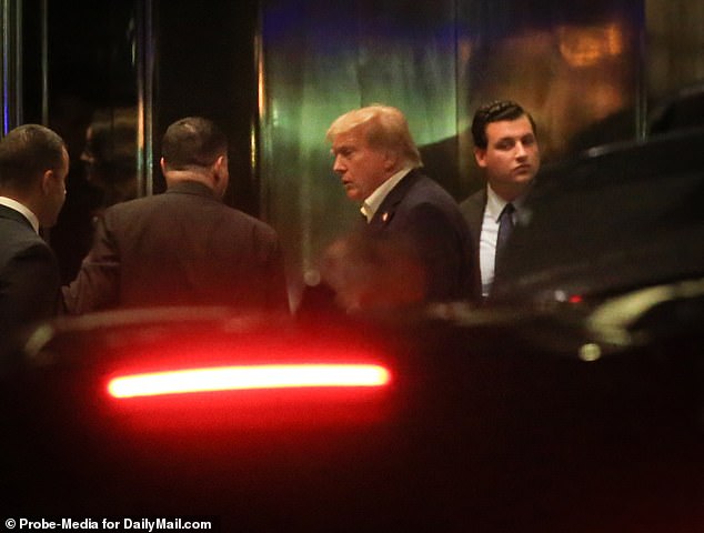 Donald Trump is snapped arriving at Trump Tower after arriving in Big Apple to watch $250M civil fraud cast against him unfold