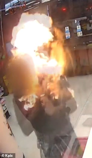 Horrific moment store clerk in crime-ridden Bay Area is set on FIRE with stolen lighter fluid by serial shoplifter, leaving him suffering from second and third-degree burns