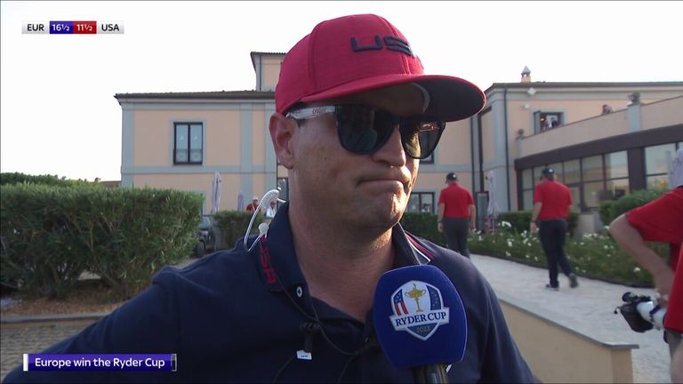 Team USA captain Zach Johnson gives his reaction after his side lost the Ryder Cup to Team Europe