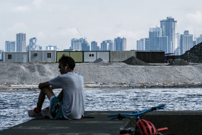 View of buildings from Manila Bay, Manila, in the Philippines