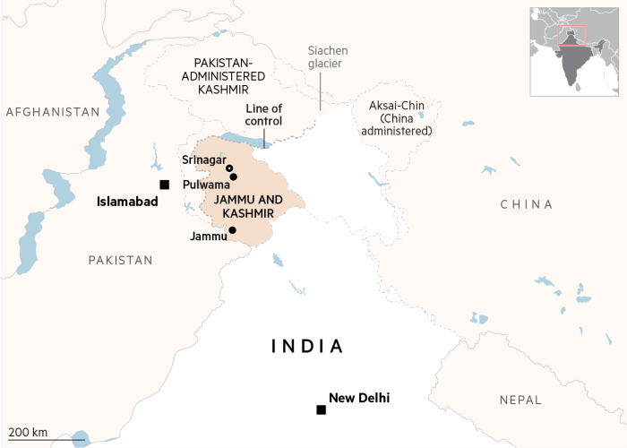 Map showing Jammu and Kashmir in India