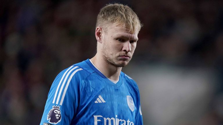 Aaron Ramsdale pictured during Arsenal's Premier League clash with Brentford